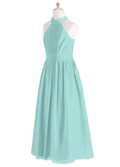 Azazie Iman Junior Aqua A-Line Pleated Chiffon Dress image8