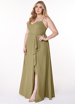 Azazie Naeem Bridesmaid Dresses Moss Green A-Line V-Neck Ruffle Chiffon Dress image10