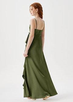 Azazie Kaylee Junior Olive A-Line with Belt Stretch Satin Dress image5