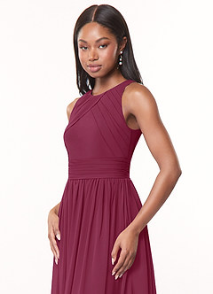 Azazie Harper Bridesmaid Dresses Mulberry A-Line Pleated Chiffon Dress image5