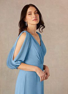 Azazie Bronwyn Mother of the Bride Dresses Steel Blue A-Line V-Neck Ruched Chiffon Dress image3
