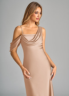 Azazie Celina Bridesmaid Dresses English Rose Sheath Off the Shoulder Stretch Satin Dress image7