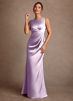 Azazie Baltimore Mother of the Bride Dresses Frosted Lilac A-Line Pleated Stretch Satin Dress image1