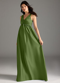 Azazie Yetta Maternity Bridesmaid Dresses A-Line Pleated Stretch Satin Floor-Length Dress image6