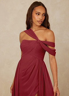 Christian Siriano Bridal for Azazie 1014 Bridesmaid Dresses Pomegranate A-Line Off the Shoulder Chiffon Dress image7