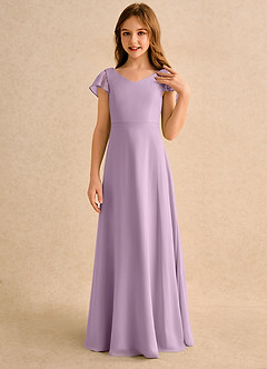 Azazie Nari Girls Formal Abiti da Ragazza di Fiori Abito A-Line in Chiffon con Maniche Glicine image5
