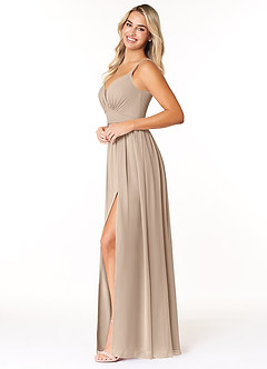 Azazie Rayna Bridesmaid Dresses Taupe A-Line V-Neck Pleated Chiffon Dress image3
