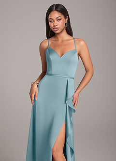 Azazie Naeem Robes de demoiselle d'honneur Robe Trapèze en Satin extensible Bleu Maussade image2