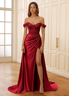 Rowane Rouge Robe de bal corsetée en dentelle transparente et strass image1