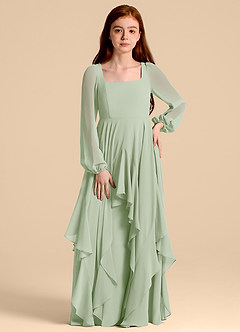 Azazie Clara Junior Abito A-Line in Chiffon Blusa Verde Salvia image5
