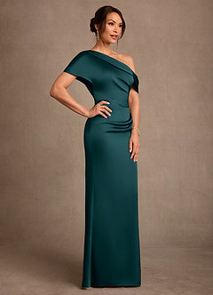Azazie Rutha Mother of the Bride Dresses Pine Sheath One Shoulder Stretch Satin Dress image3