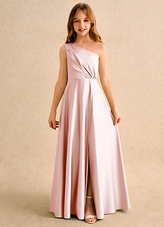 Azazie Puddles Junior Formal Sukienki dla dziewczynek sypiących kwiaty Linia A Jedno ramię Matowy satynowy Długość podłogi Sukienka image4