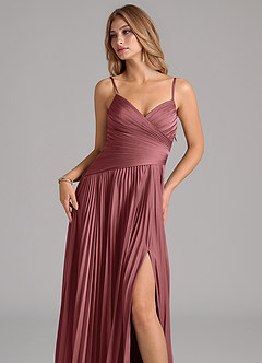 Azazie Vini Bridesmaid Dresses Amethyst A-Line Pleated Stretch Satin Dress image2