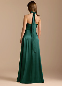 Azazie Tracie Bridesmaid Dresses Pine A-Line Pleated Metallic Satin Dress image2