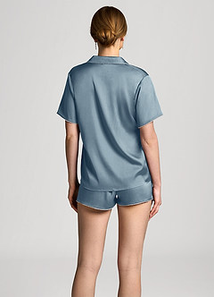 front Satin Lurex Trim Short Sleeve Pajama Set