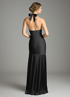 Azazie Nayeli Jurken voor bruidsmeisjes Jurk van Stretch Satijn met A-Lijn Geplooid Zwart image2