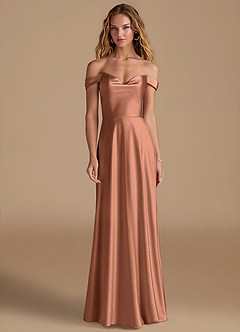 Azazie Jackalin Bridesmaid Dresses Bronzer A-Line Off the Shoulder Metallic Satin Convertible Dress image1