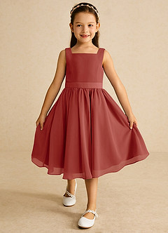 Azazie Ari Flower Girl Dresses Terracotta A-Line Sleeveless Chiffon Dress image2