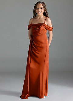 Azazie Amyra Junior Paprika Sheath Off the Shoulder Stretch Satin Dress image4