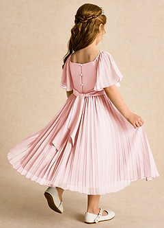 Azazie Gisele Flower Girl Dresses Blushing Pink A-Line Pleated Chiffon Dress image3
