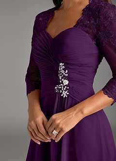 Azazie Devereaux Mother of the Bride Dresses Grape A-Line Lace Chiffon Dress image5