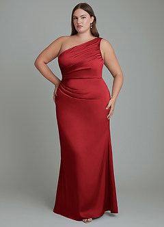 Azazie Akilah Bridesmaid Dresses Scarlet Mermaid One Shoulder Stretch Satin Dress image8