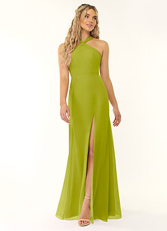Azazie Rue Bridesmaid Dresses Lemongrass A-Line Halter Chiffon Dress image1