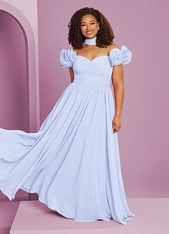 Barbie ♥ Azazie Robes de demoiselle d'honneur Robe Trapèze Convertible en Mousseline de soie Épaule décolletée Lavande image10