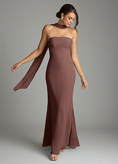 Azazie Saylor Brudtärnklänningar Klä av Sjöjungfru i Chiffong Axelbandslös Espresso image7