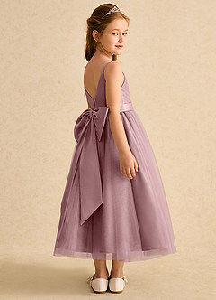 Azazie Patootie vestidos de niña de las flores Vestido de Rosa Polvorienta de Tul de Corte En A con Tirante Espagueti image2