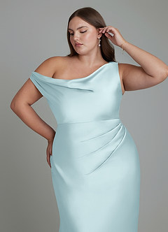 Azazie Emerson Bridesmaid Dresses Cloud Blue Mermaid Off the Shoulder Stretch Satin Dress image12