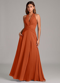 Azazie Elizabeth Bridesmaid Dresses Burnt Orange A-Line Pleated Chiffon Dress image5