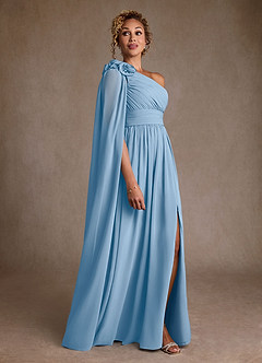 Azazie Lancaster Mère de la mariée Robes Robe Trapèze en Mousseline de soie Une épaule Poudre Bleue image3