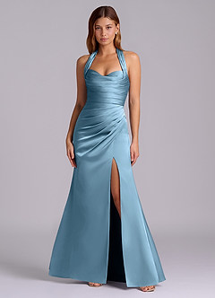Azazie Destiny Robes de demoiselle d'honneur Robe Sirène en Satin extensible Encolure en Forme de Cœur Acier Bleuté image4