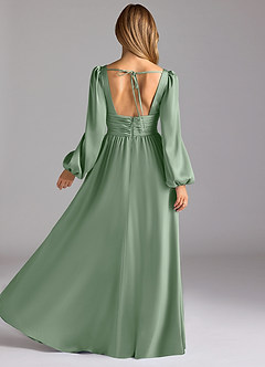 Azazie Norah Brautjungfernkleider A-Linie Stretch-Satin Kleid Matcha image2