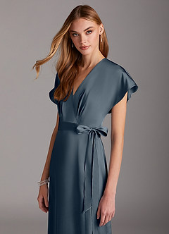 Azazie Nico Bridesmaid Dresses Twilight A-Line V-Neck Stretch Satin Dress image6