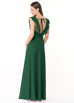 Azazie Yoko Bridesmaid Dresses Dark Green A-Line Ruched Chiffon Dress image4