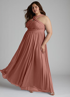 Azazie Hillian Bridesmaid Dresses Cedar Rose A-Line Halter Pleated Mesh Dress image11