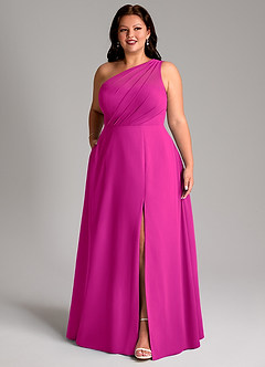 Azazie Phaedra Bridesmaid Dresses Fuchsia A-Line One Shoulder Chiffon Dress image4