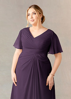 Azazie Morning Glory Mother of the Bride Dresses Plum A-Line V-Neck Ruched Chiffon Dress image9