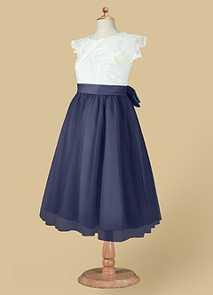 Azazie Vetty Flower Girl Dresses Ivory Stormy A-Line Lace Tulle Dress image14