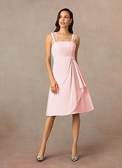 Azazie Olivia Mother of the Bride Dresses Blushing Pink A-Line Square Neckline Pleated Chiffon Dress image3