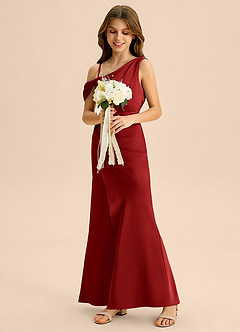 Azazie Madelyn Junior Osłona Zza ramienia Satyna elastyczna Długość podłogi Młodsza druhna Sukienka image5