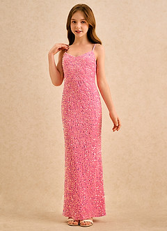 Azazie Nini Girls Formal vestidos de niña de las flores Vestido de Rosa Caramelo de Lentejuelas de Corte Recto image1