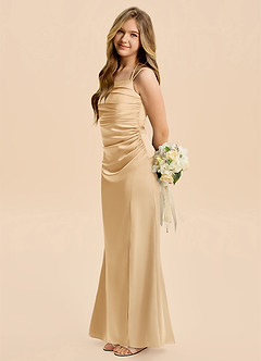 Azazie Nova Junior Gold A-Line Pleated Stretch Satin Dress image1