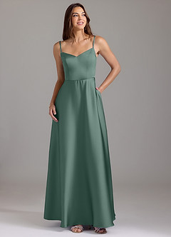 Azazie Marley Bridesmaid Dresses Eucalyptus A-Line Off the Shoulder Stretch Satin Convertible Dress image7