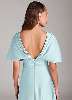 Azazie Pamela Robes de demoiselle d'honneur Robe Trapèze en Satin extensible Plissée Bleu Nuage image6