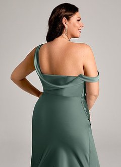 Azazie Madelyn Bridesmaid Dresses Sea Moss Mermaid One Shoulder Stretch Satin Convertible Dress image13