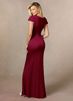Azazie Anderson Mother of the Bride Dresses Burgundy A-Line Pleated Stretch Satin Dress image5