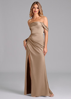 Azazie Lisbeth Bridesmaid Dresses Taupe Mermaid Off the Shoulder Stretch Satin Convertible Dress image1